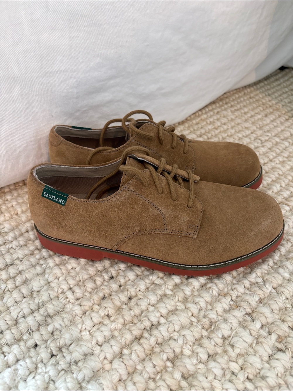 Brand new, never worn Eastland Brown Suede Derby Shoes with Red Sole